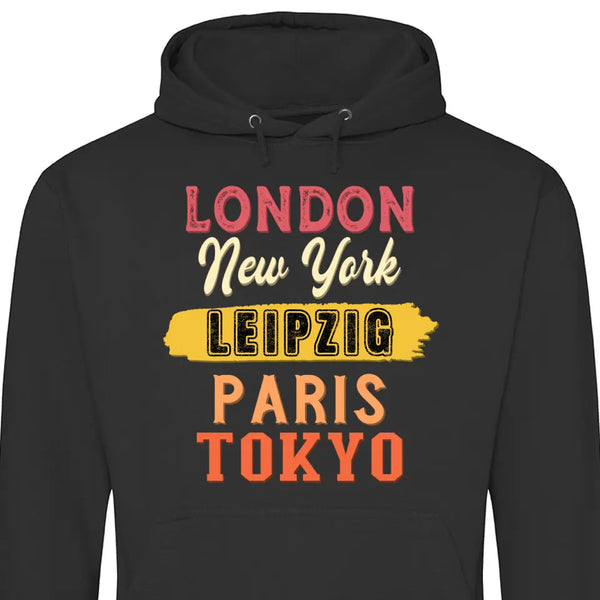 London, New York, Paris, Tokyo - Personalisierbarer Hoodie (Unisex)