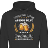 Morgens Müde, Abends Blau - Personalisierbarer Hoodie (Unisex)