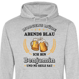 Morgens Müde, Abends Blau - Personalisierbarer Hoodie (Unisex)